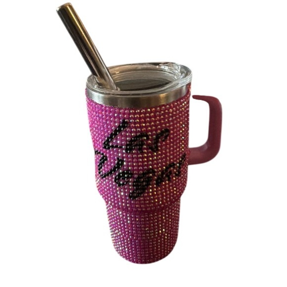 Las Vegas Souvenir Set Rhinestone Tumbler Keychain Dice Game Pink Bling